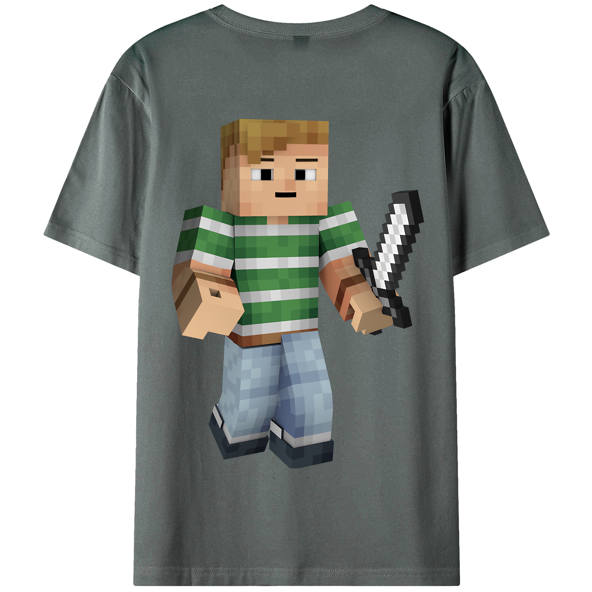 （画像用） マインクラフト ブロックの世界 Minecraft MC Block world 綿100％半袖Tシャツ（背面プリント）
